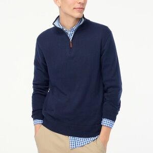 NWT JCrew Cotton half-zip pullover Navy Sz L Hole and little fuzz patch or sew